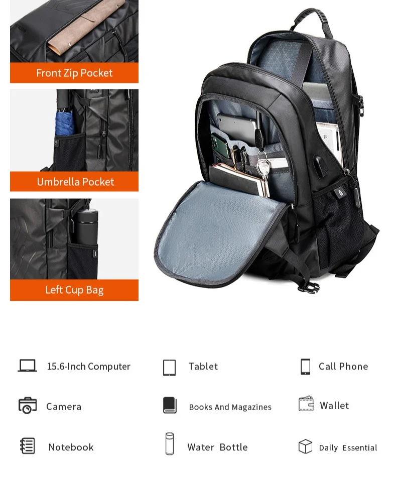 ARCTIC HUNTER Grey Laptop Backpack for Unisex 28L Travel Backpack with 15.6-inch Laptop Pocket Compartment Business Backpack with Power Bank USB Port Water Resistant Premium Office Backpack B00387 Grey  | Best Price UAE